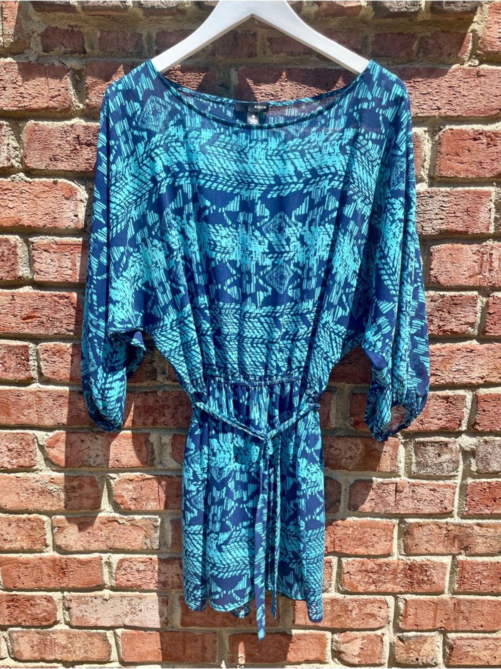 Aqua Teal and Navy Lightweight Ocean-Inspired Summer Dress